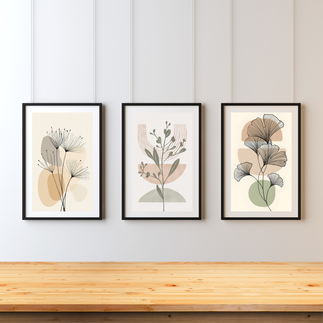 Minimalist Botanical Wall Art Set – 3 Abstract Prints, Modern Line Art Decor