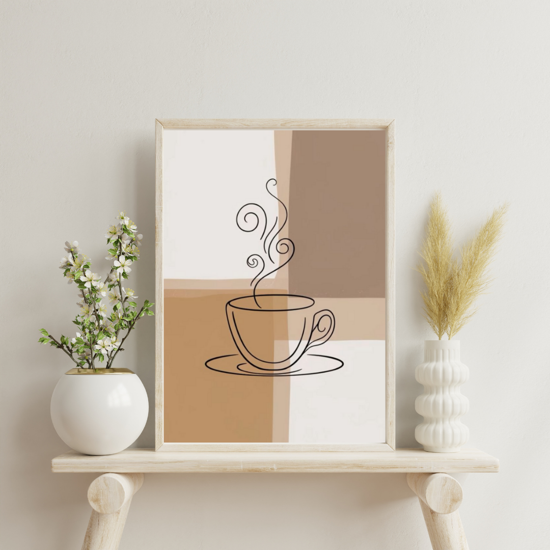 Minimalist Coffee Cup Line Art Print – Digital Wall Art