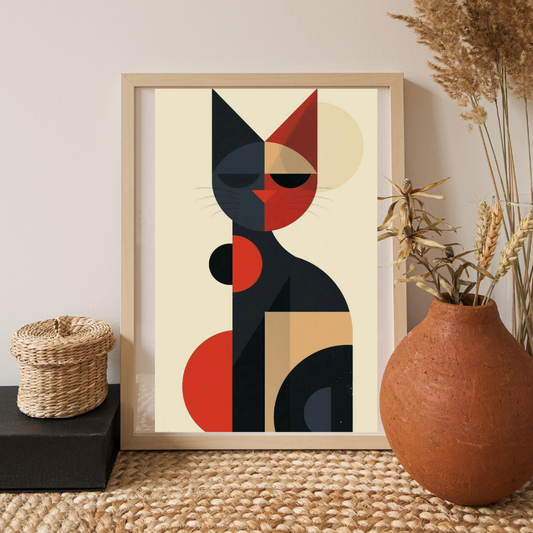 Geometric Abstract Cat Poster – Modern Abstract Wall Art Print