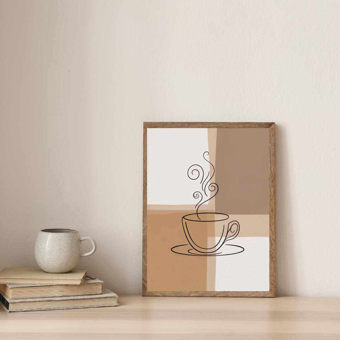 Minimalist Coffee Cup Line Art Print – Digital Wall Art