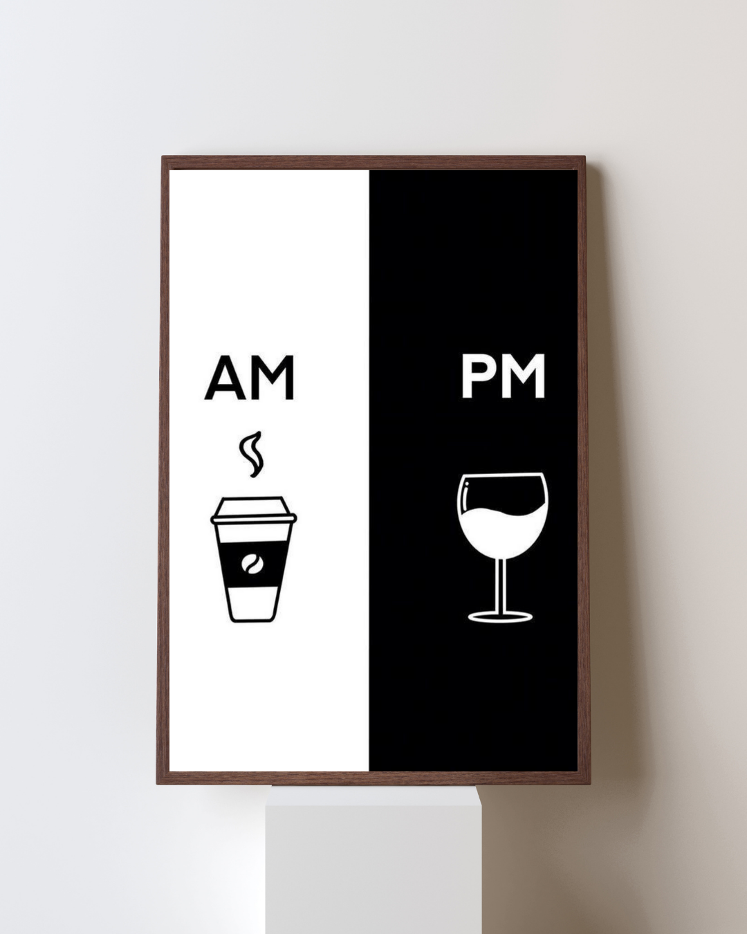 Minimalist AM PM Wall Art – Coffee & Wine Print