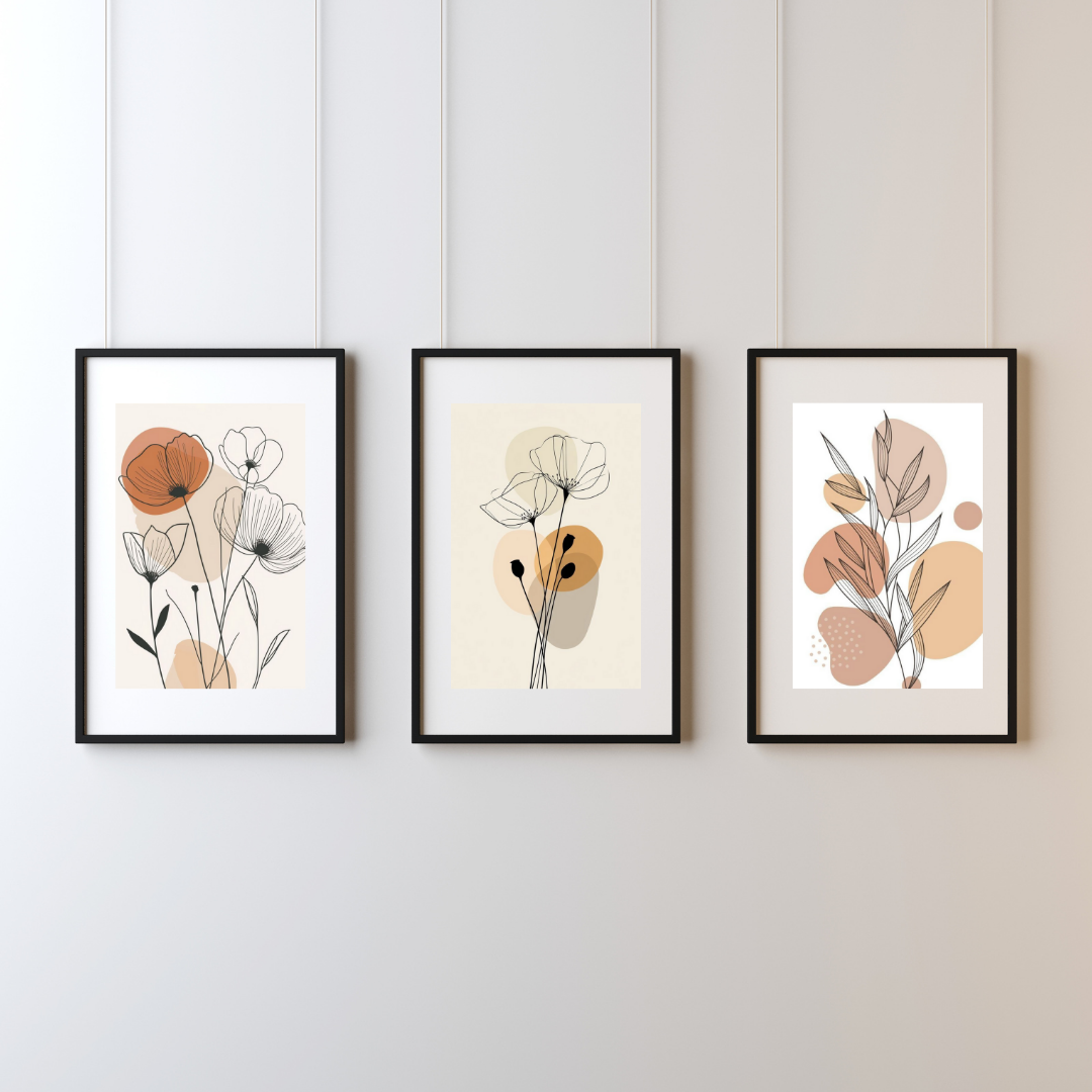 Set of 3 Boho Botanical Posters – Minimalist Abstract Floral Line Art Wall Prints