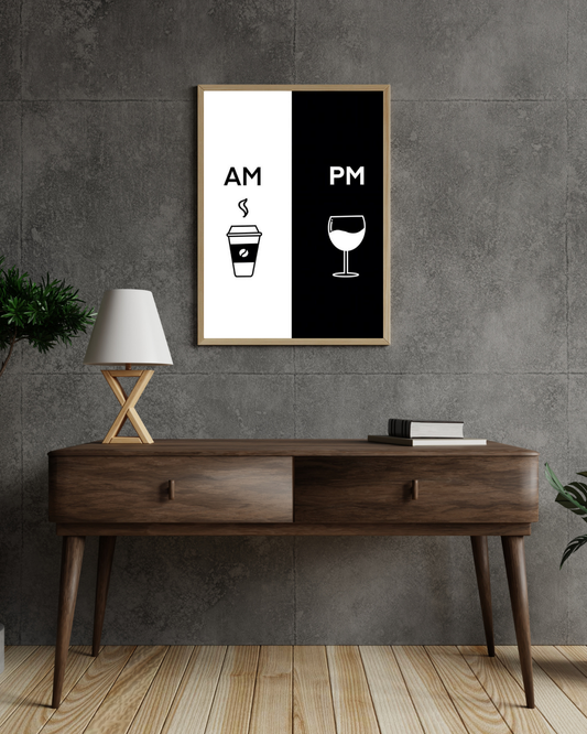 Minimalist AM PM Wall Art – Coffee & Wine Print