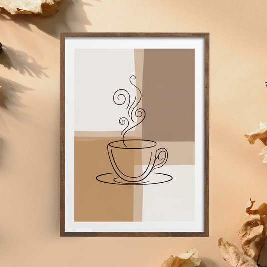 Minimalist Coffee Cup Line Art Print – Digital Wall Art