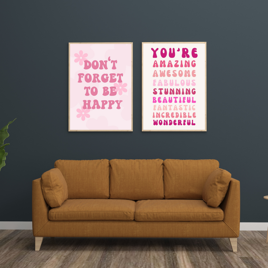 Minimalist Pink Wall Art Set – Inspirational Quote Posters | Positive Vibes Home Decor