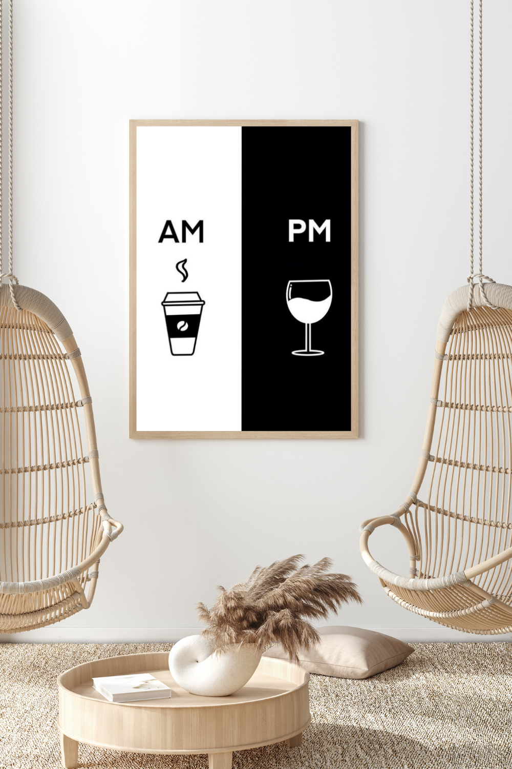 Minimalist AM PM Wall Art – Coffee & Wine Print