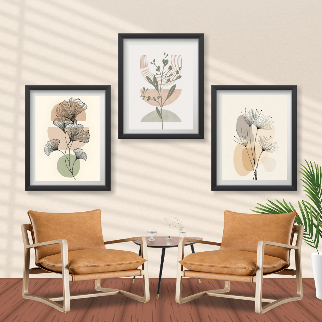 Minimalist Botanical Wall Art Set – 3 Abstract Prints, Modern Line Art Decor