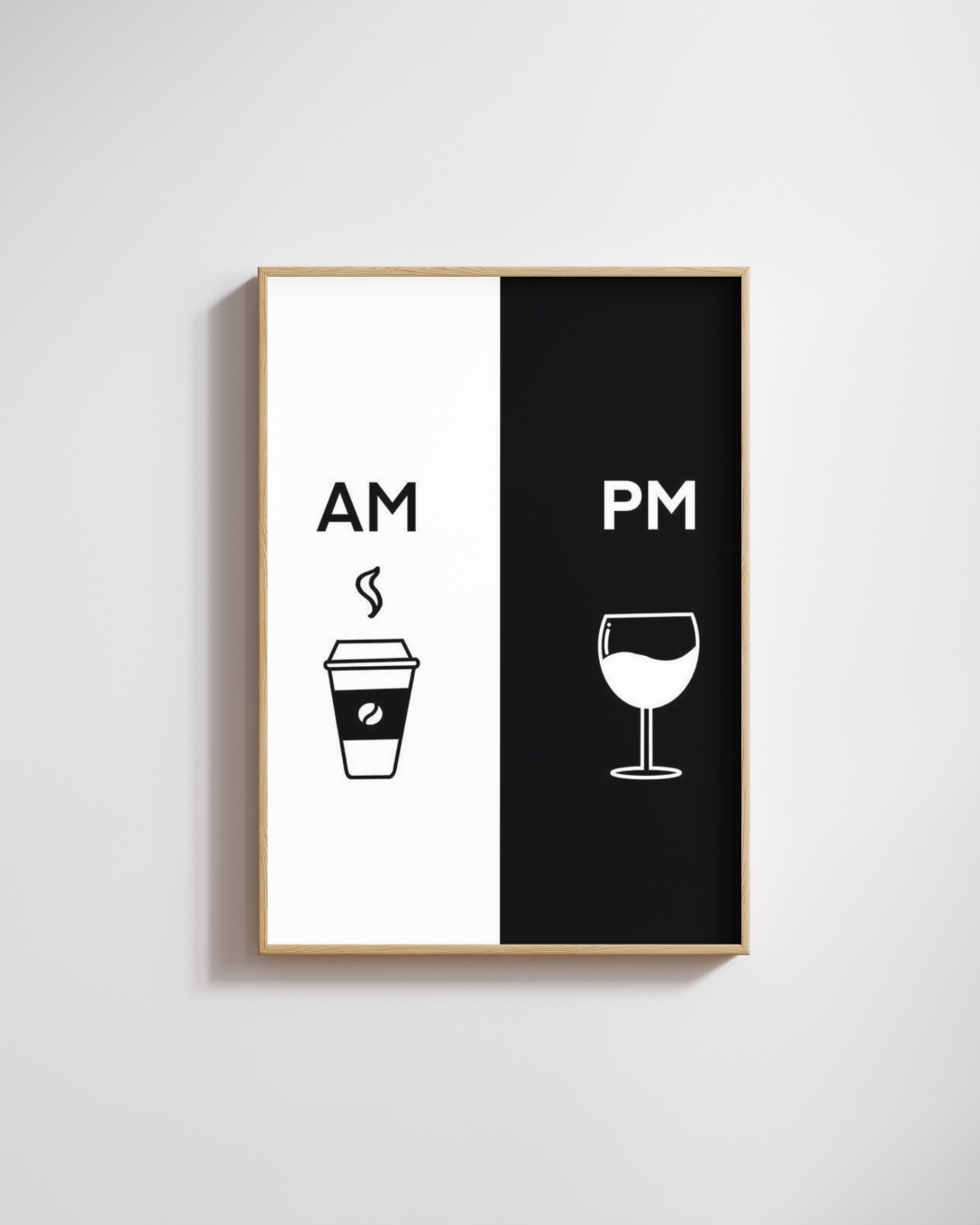 Minimalist AM PM Wall Art – Coffee & Wine Print