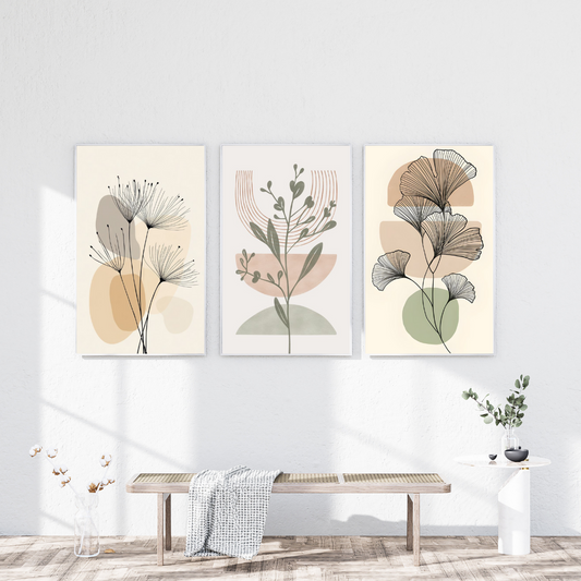 Minimalist Botanical Wall Art Set – 3 Abstract Prints, Modern Line Art Decor