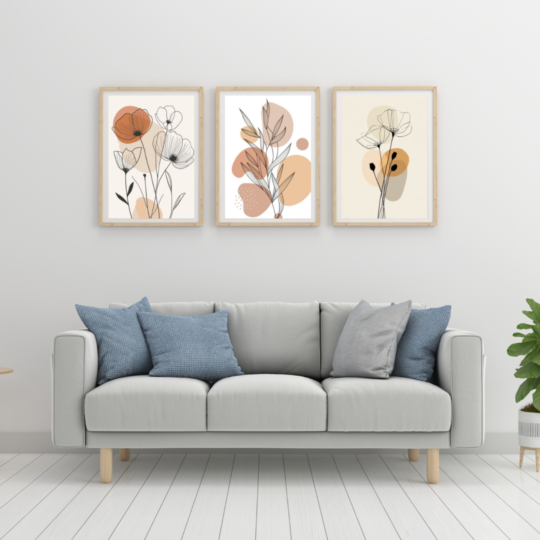 Set of 3 Boho Botanical Posters – Minimalist Abstract Floral Line Art Wall Prints