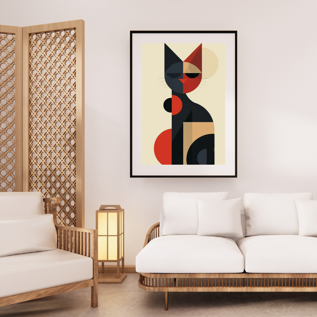 Geometric Abstract Cat Poster – Modern Abstract Wall Art Print