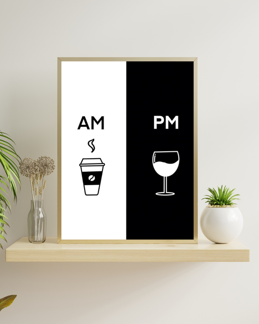 Minimalist AM PM Wall Art – Coffee & Wine Print