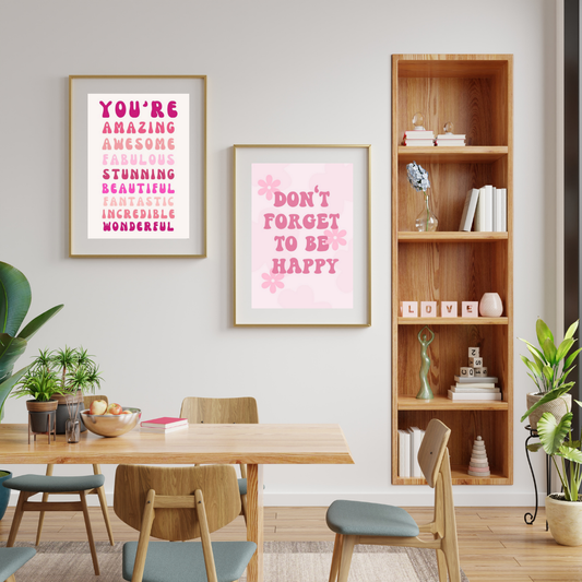 Minimalist Pink Wall Art Set – Inspirational Quote Posters | Positive Vibes Home Decor