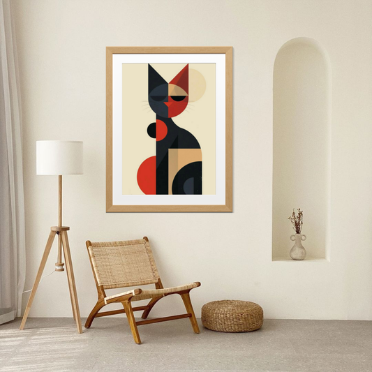 Geometric Abstract Cat Poster – Modern Abstract Wall Art Print