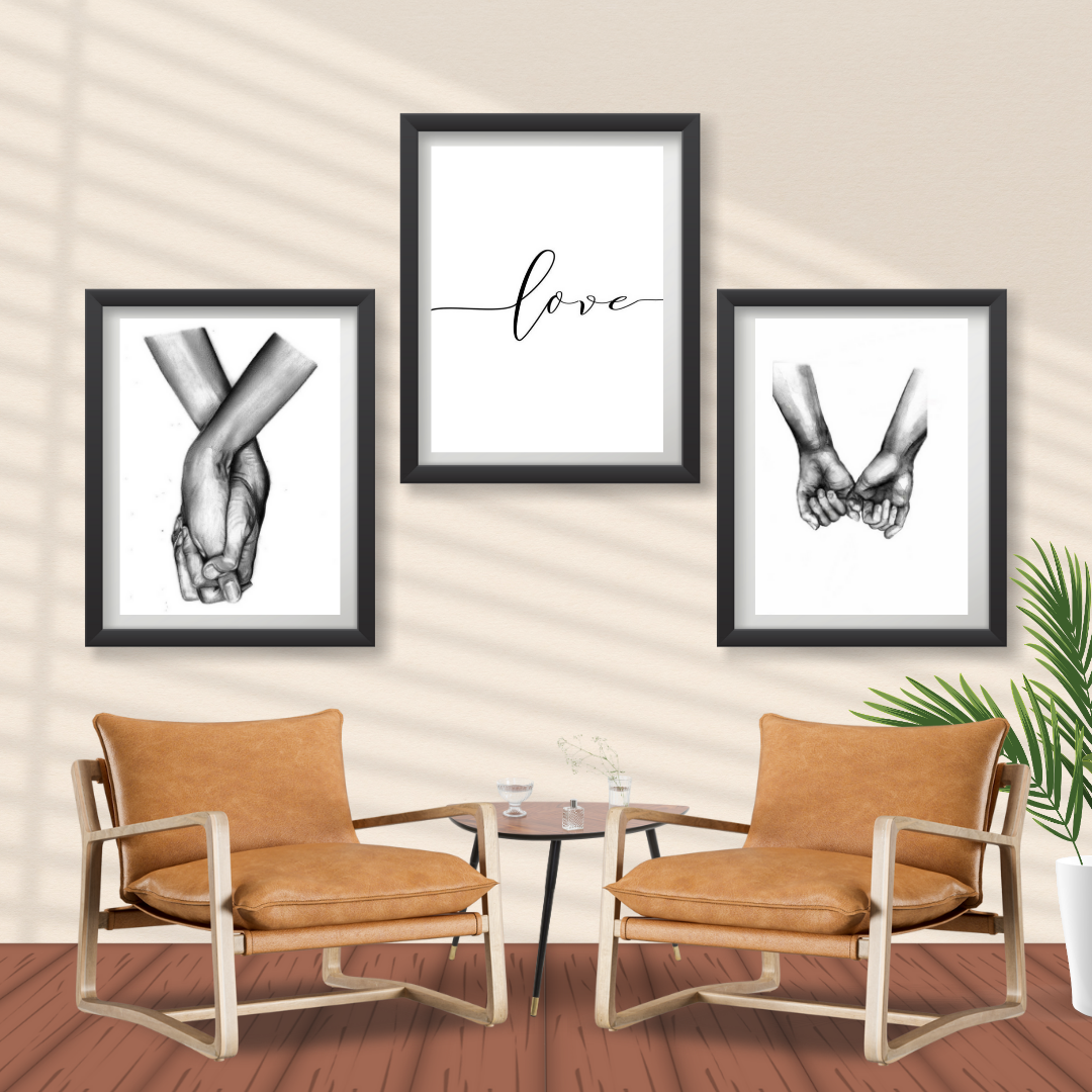 Minimalist Love Wall Art – Holding Hands Black & White Prints (Set of 3)