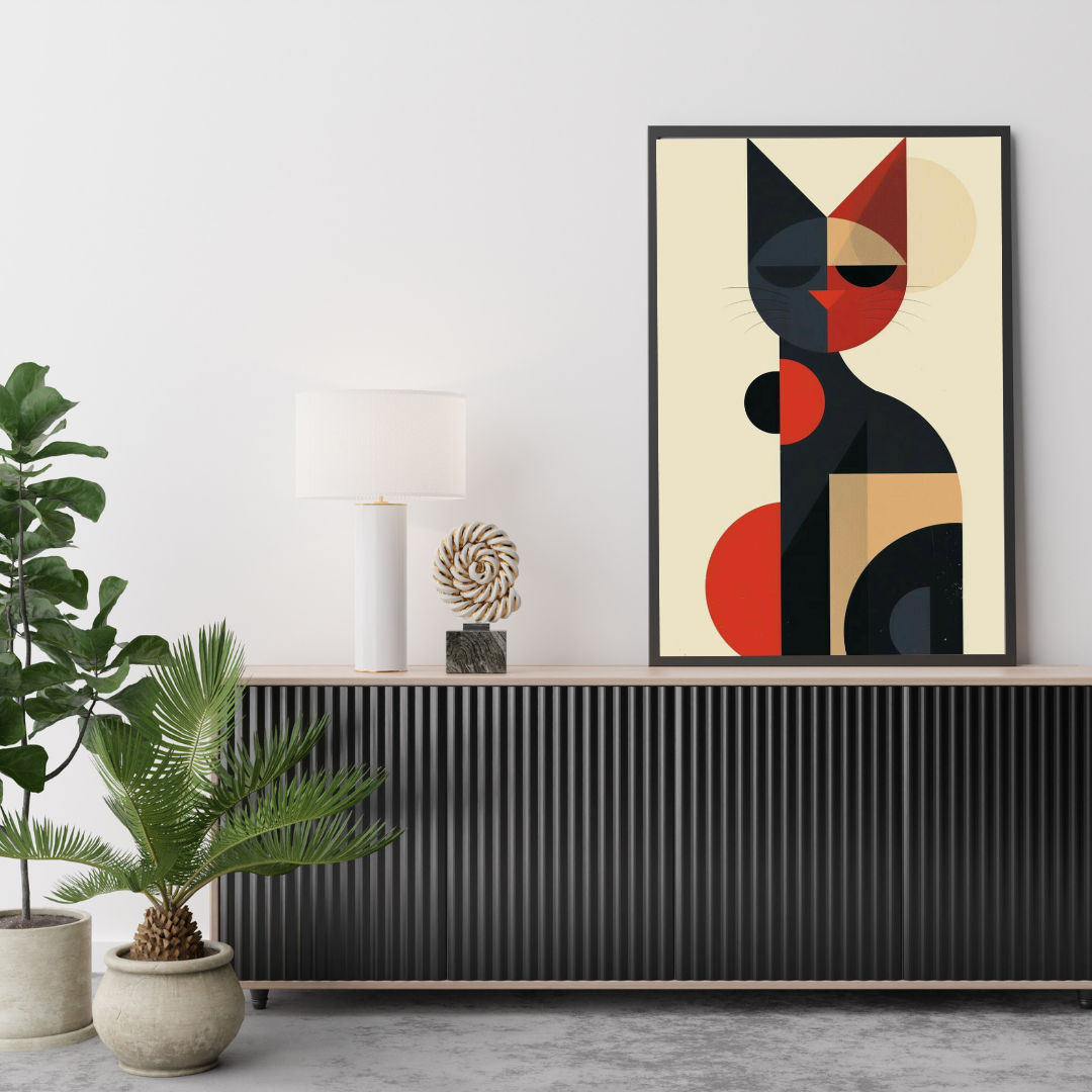 Geometric Abstract Cat Poster – Modern Abstract Wall Art Print
