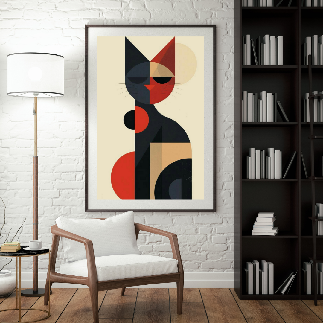Geometric Abstract Cat Poster – Modern Abstract Wall Art Print
