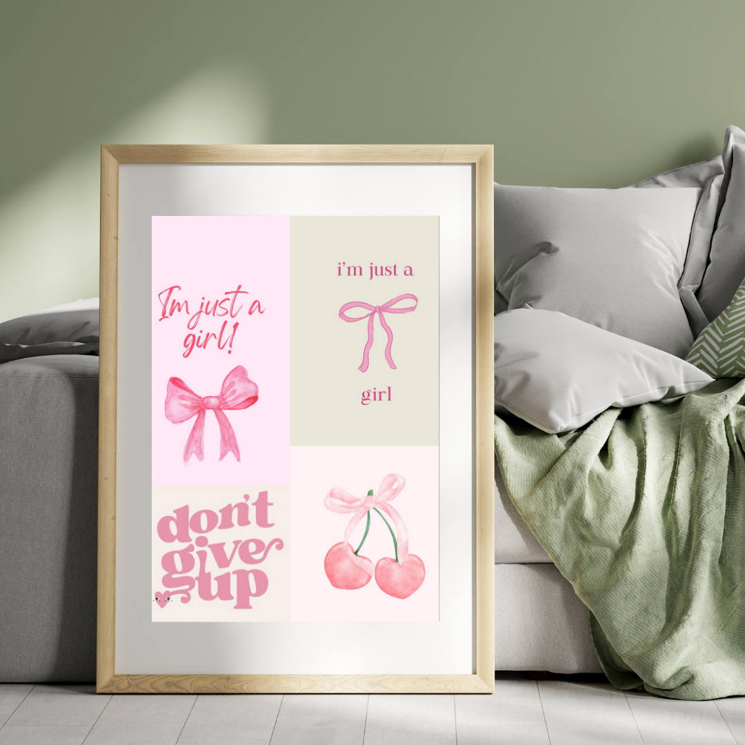Pink Motivational Wall Art – Don’t Give Up & Cute Girl Quotes