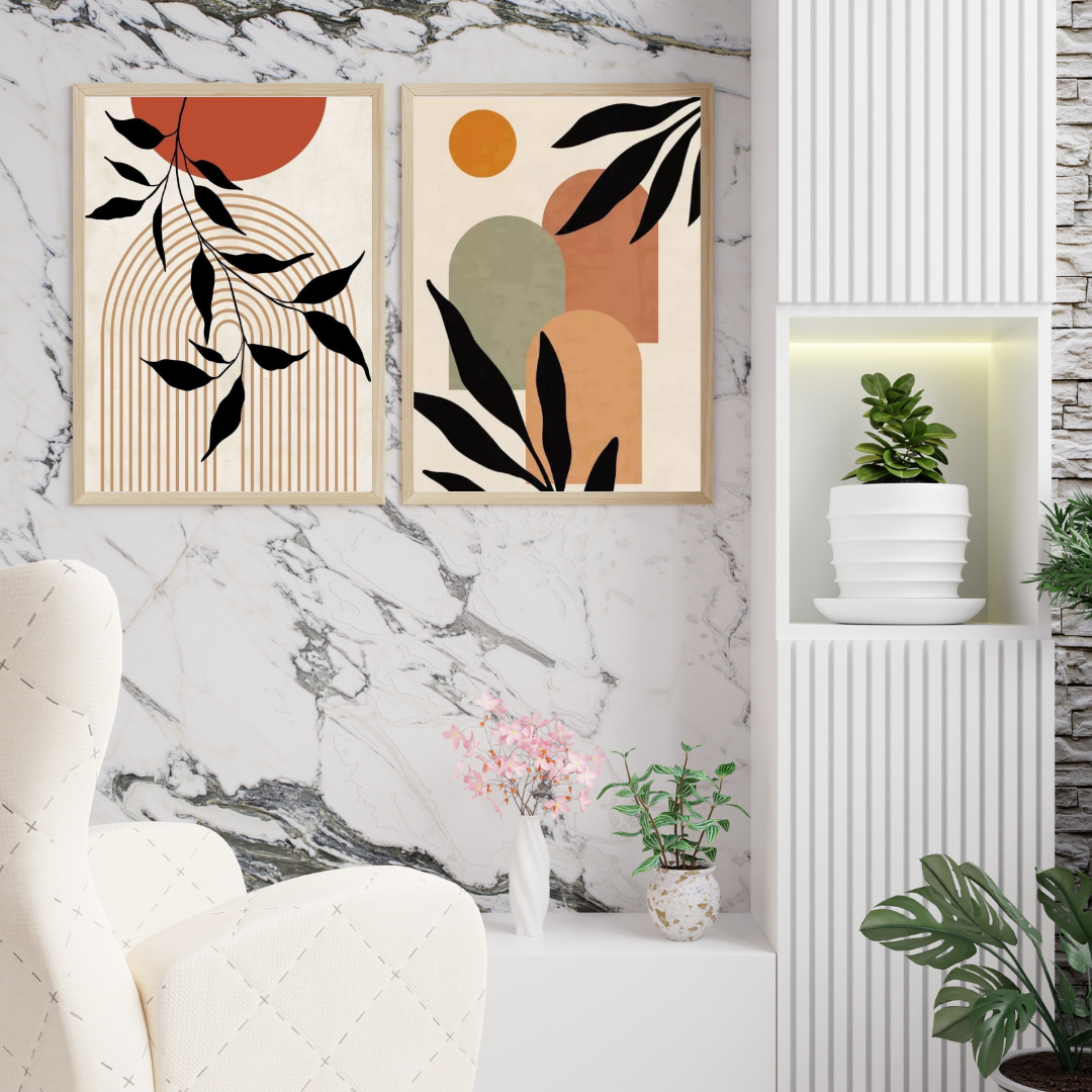 Boho Abstract Botanical Wall Art Set of 5 – Digital Prints