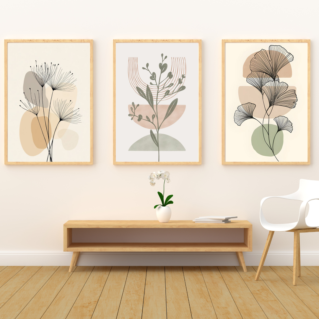 Minimalist Botanical Wall Art Set – 3 Abstract Prints, Modern Line Art Decor