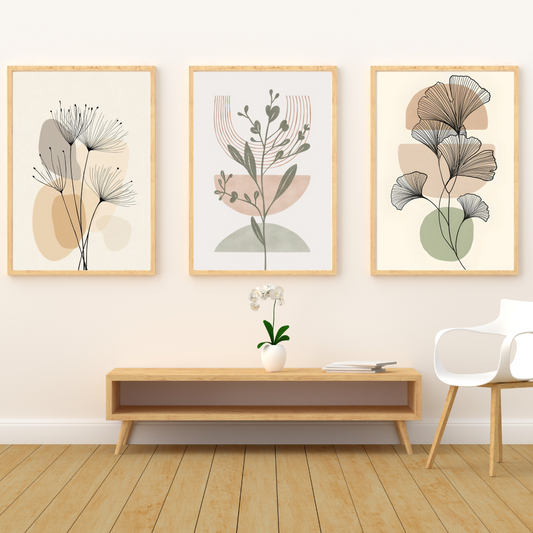 Minimalist Botanical Wall Art Set – 3 Abstract Prints, Modern Line Art Decor