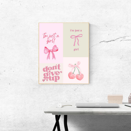 Pink Motivational Wall Art – Don’t Give Up & Cute Girl Quotes