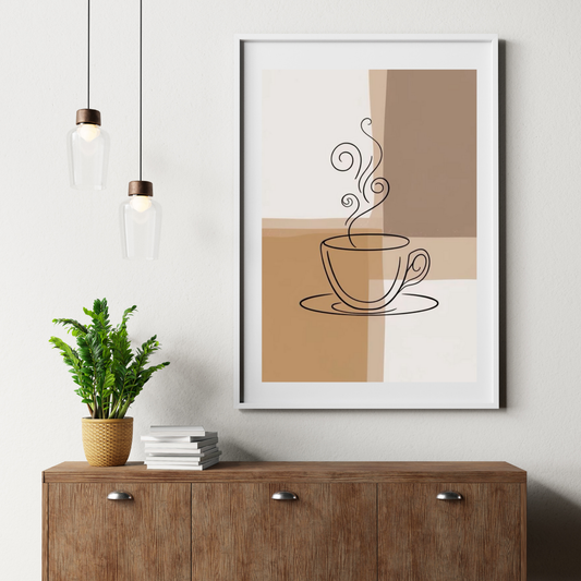 Minimalist Coffee Cup Line Art Print – Digital Wall Art