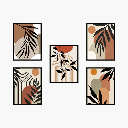 Boho Abstract Botanical Wall Art Set of 5 – Digital Prints