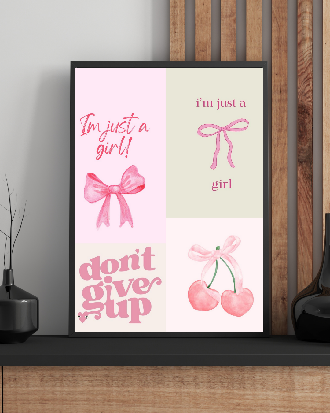Pink Motivational Wall Art – Don’t Give Up & Cute Girl Quotes