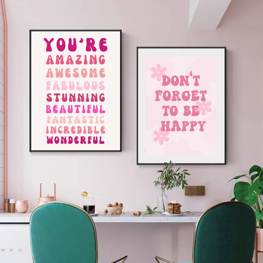 Minimalist Pink Wall Art Set – Inspirational Quote Posters | Positive Vibes Home Decor