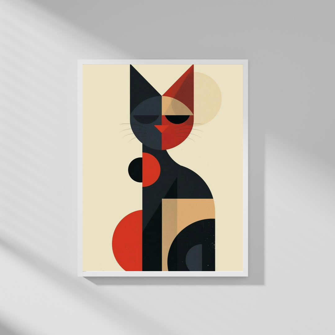 Geometric Abstract Cat Poster – Modern Abstract Wall Art Print